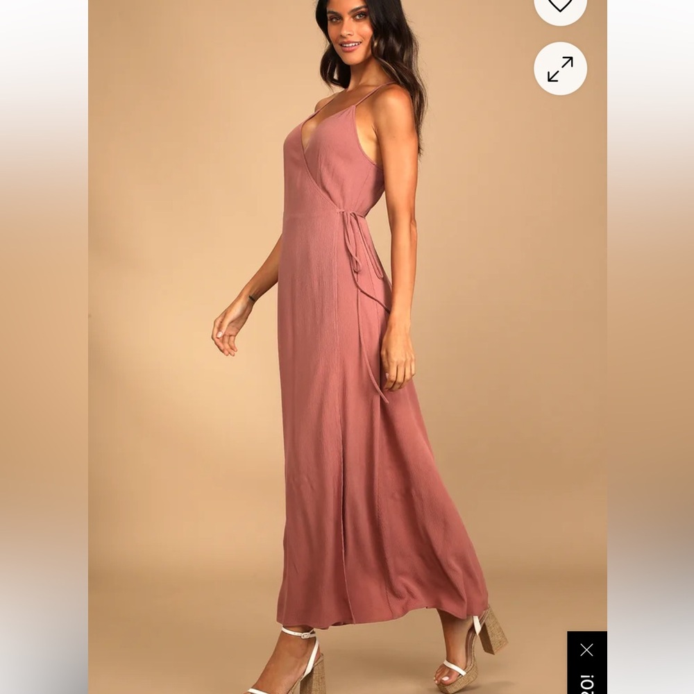 Lulus Make It An Adventure Mauve Strappy Maxi Wrap Dress Large NWT Crinkly
